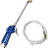 A blue heavy duty pneumatic cleaning gun with a metal nozzle and a clear hose.