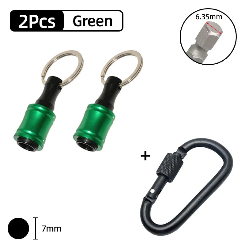 Two green screwdriver bit holders with hex shank and a 6.35mm screwdriver bit.