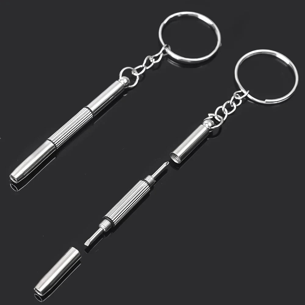Silver adjustable silicone eyeglass nose pads with a screwdriver tool