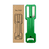 A green magnetic spray can holder with a silver insert and a cardboard packaging design.