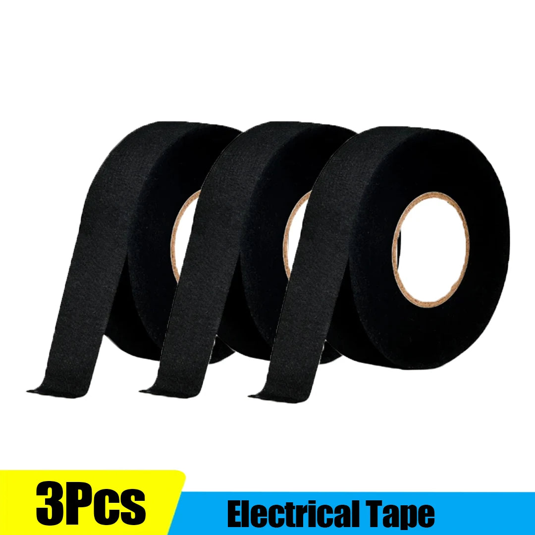 Three rolls of black heavy-duty heat resistant electrical tape for automotive use