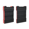 Two black foam inserts with red trim designed for custom fitting in Milwaukee tool boxes