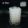 A stack of six transparent plastic storage containers labeled as a 6-Tier tool storage box.