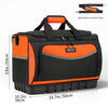 Black and orange heavy duty open top tool organizer bag with an adjustable shoulder strap