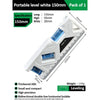 A white portable level gauge with a 150mm scale and a double line horizontal bubble is shown.