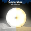 A round LED light source demonstrating adjustable color temperature, showing white light (6000K) and warm light (3000K) modes