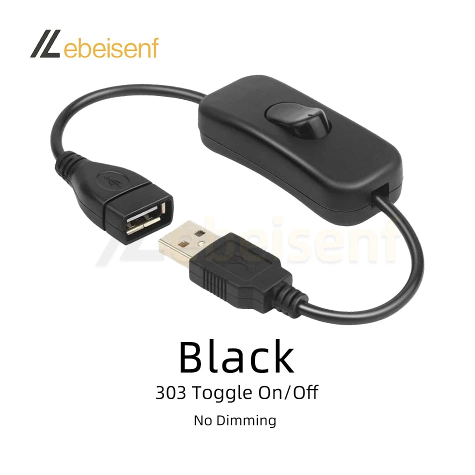 Black 303 Toggle On/Off LED controller cable with USB to DC connector