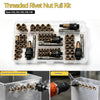 A clear plastic kit containing various threaded rivet nuts and rivets for metalworking projects