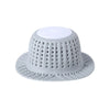 A white, collapsible bathtub drain hair catcher protector with a perforated dome and wide base.