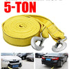 Yellow 5-ton car trailer rope coiled and displayed next to a vehicle for towing.