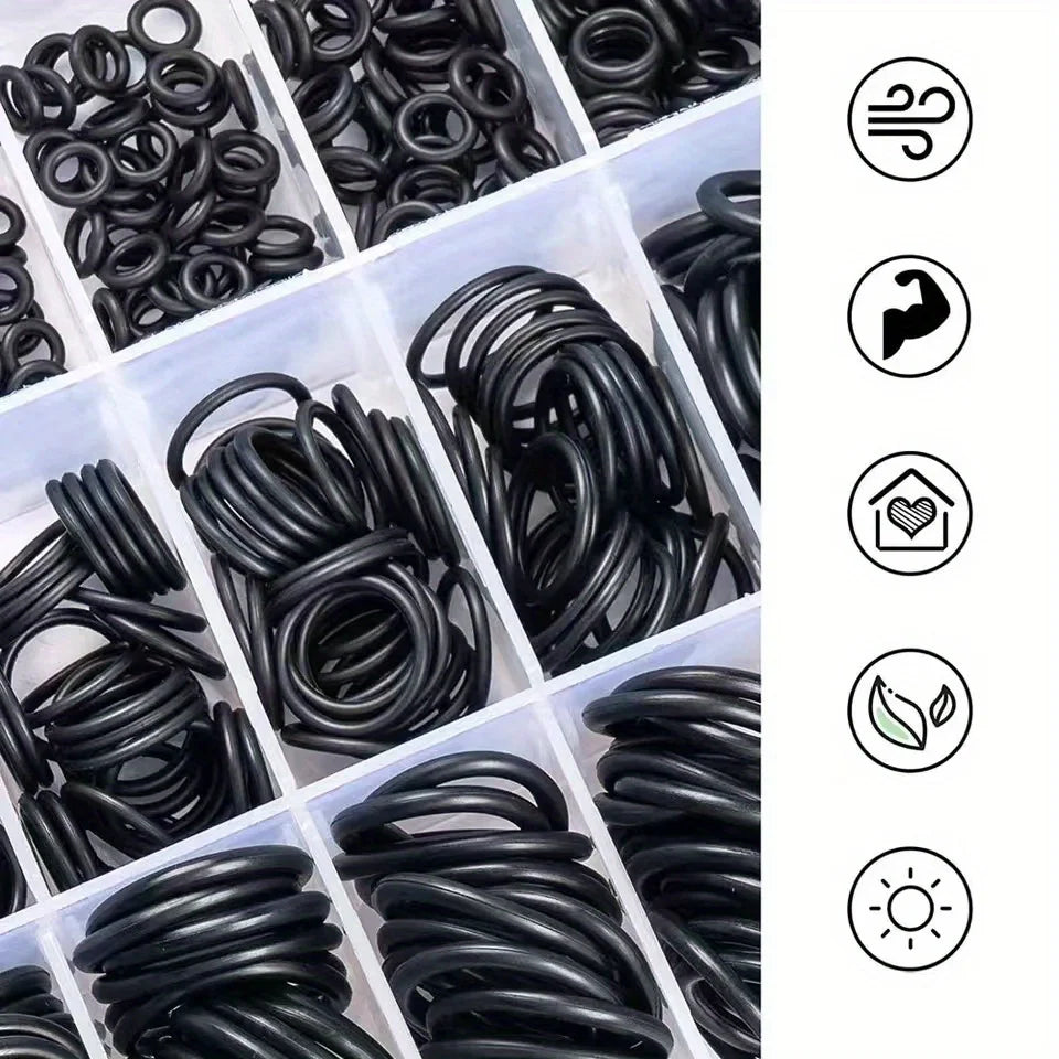 Bulk O-ring seal kit for automotive and mechanical use showing various black rubber rings.