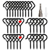 A set of black Q-hanger screw hooks for outdoor decor, featuring various sizes and styles.