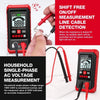 Red digital multimeter with a line cable detection feature and household voltage measurement capability