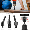 A set of interchangeable drill bit extensions in sizes 1/4 inch, 1/2 inch, and 3/8 inch for a drill.