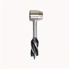 A silver portable woodworking auger drill bit set with a metal shaft and a fluted cutting end.