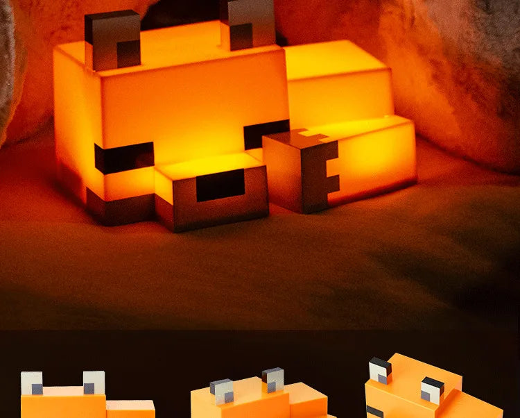 An officially licensed MC Game cute fox night light and desk lamp with an orange glow.