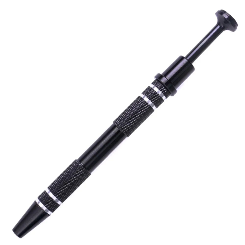 A black precision 4-prong gem and small parts grabber tool with textured grip.