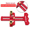 Red metric and inch scale calibrating indicator for a thin rip jig tool