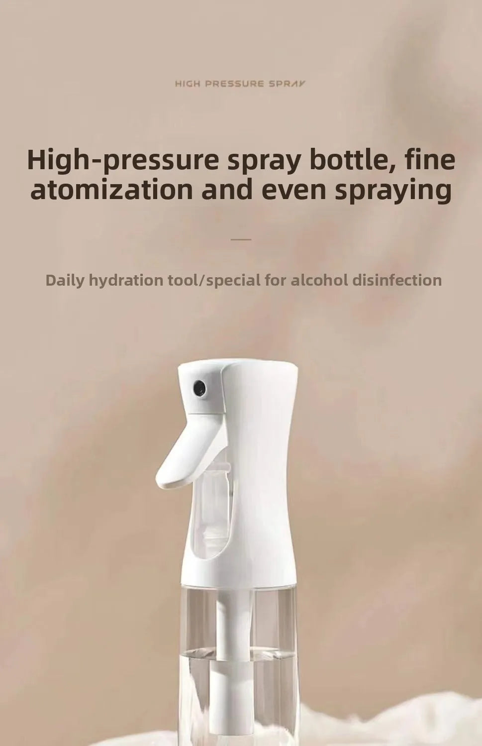 A white high-pressure spray bottle with a nozzle is shown against a light background.