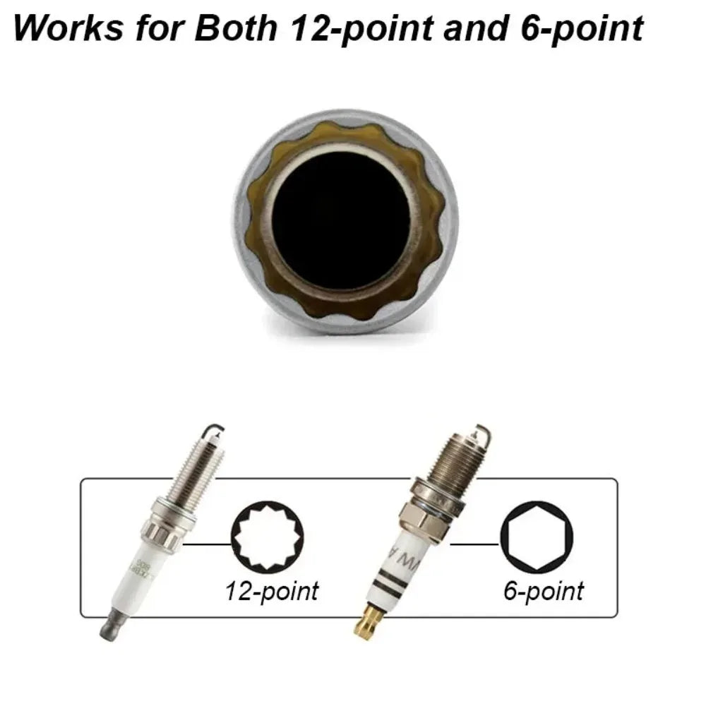 A set of universal joint spark plug sockets for both 12-point and 6-point applications.