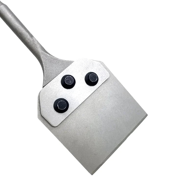 A heavy duty SDS Plus floor scraper and tile removal tool with a long handle and a flat scraping head.