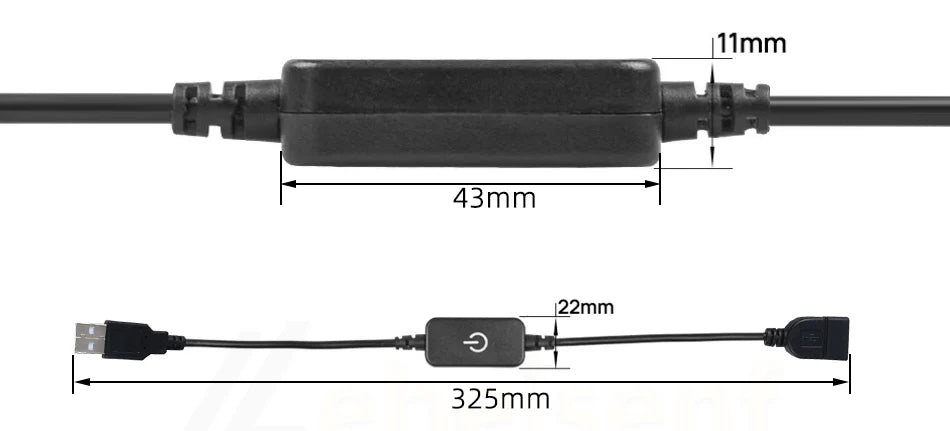 A black cable assembly featuring a housing and an adjustable switch, with dimensions including 11mm and 43mm sections.
