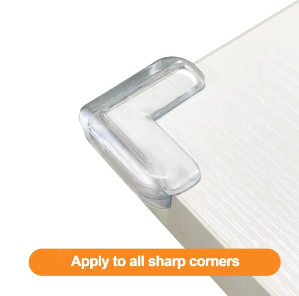 Clear silicone corner edge guard used to protect sharp corners on a surface.