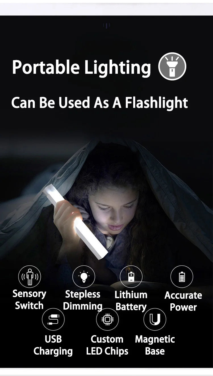 Eine Hand benutzt eine portable Taschenlampe mit weißer LED-Leuchte, um einen dunklen Bereich zu beleuchten.