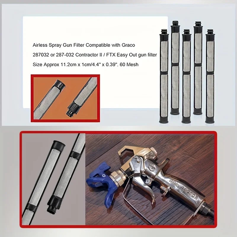 Airless spray gun filter compatible with Graco contractors and FTX Easy out gun filter components