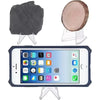 Acrylic display stand showing a dark stone and a round, light brown object.