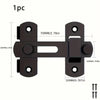 A black stainless steel barn door lock with a rectangular plate and mounting holes.