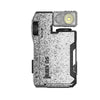 A gray and black Muben GS rechargeable EDC flashlight with a clear lens and textured body.