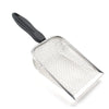 Stainless steel cat litter scoop with a black handle and mesh bowl for pet waste removal