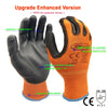 Orange and black heavy-duty PU work gloves showing perfect sensitivity and flexible fit