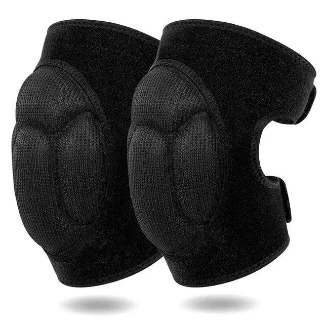 A pair of black durable knee pads designed for gardening and sports.