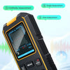 A black wall penetration detector device is shown, featuring a digital screen and various buttons.