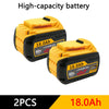 Two yellow high-capacity lithium-ion batteries labeled 18.0Ah and 60V for DeWalt power tools