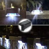 A solar LED step light illuminates an outdoor path, showing a close-up of the product and its light beam.