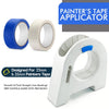 A white painter's tape applicator tool shown with blue and beige rolls of painter's tape.