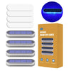 Eine Box mit Outdoor-Solar-Fußleuchten mit Bewegungssensor und blauem Lichtanzeige.