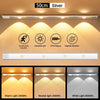 Silver motion sensor LED light strip for cabinets and wardrobes with adjustable light options
