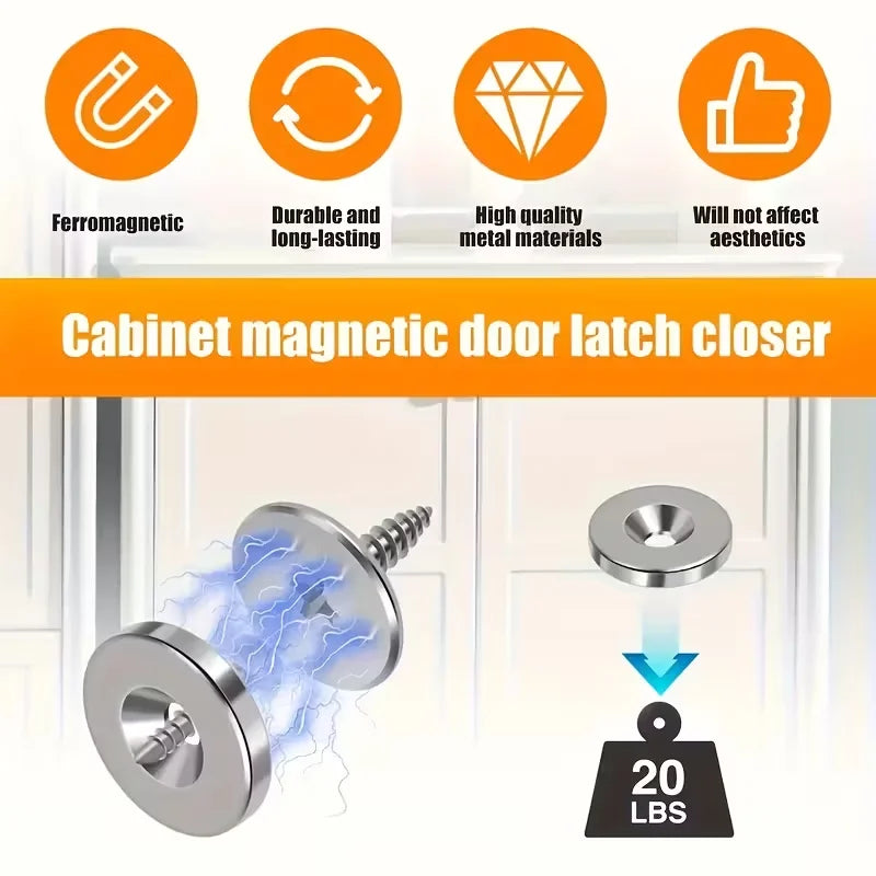 A cabinet magnetic door latch closer with a 20 lbs capacity shown in detail.