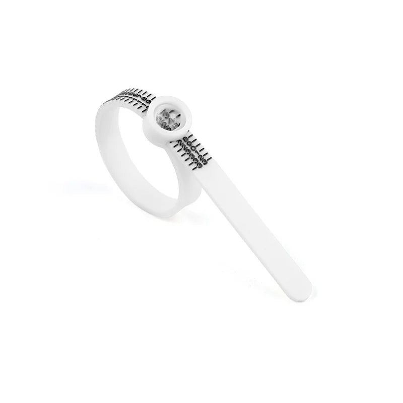 A white precision ring sizer with a magnifying lens and adjustable ring mandrel.