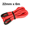 A coiled red heavy-duty nylon recovery tow rope measuring 22mm by 6 meters.