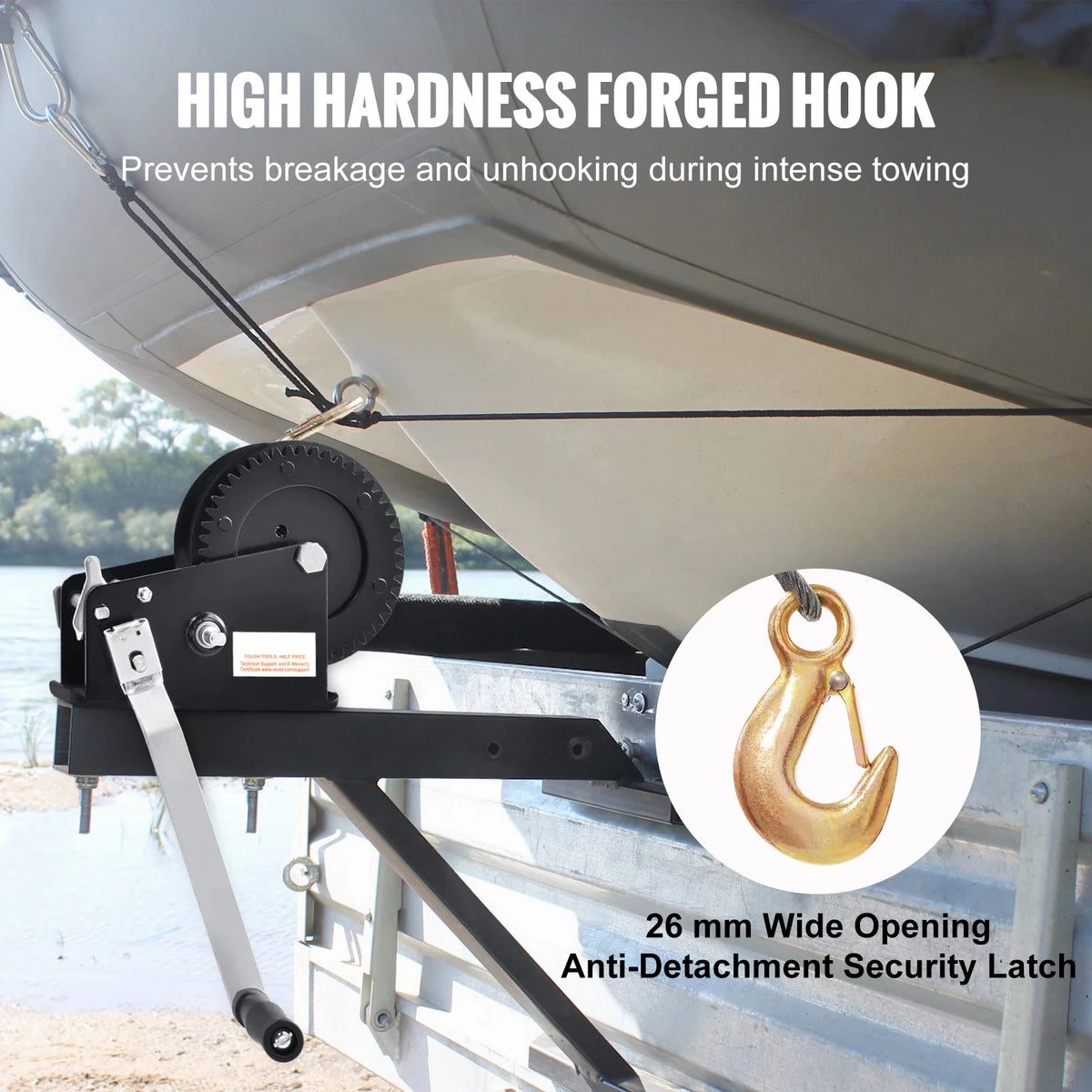 High hardness forged hook used on a heavy duty hand winch for towing