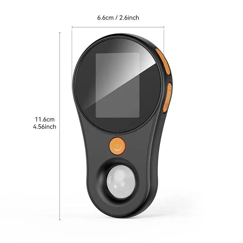 A black digital handheld microscope with an LED light and a viewing lens.