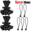Five packs of heavy duty black elastic ball ropes, 15 cm long, for tent and tarpaulin tie-downs.