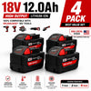 Four 18V 12.0Ah Lithium-ion battery packs for Milwaukee tools with overload protection.