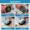 Four images showing the application of precision diamond saw blades for cutting and chamfering materials.