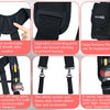 Various views of heavy-duty tool belt suspenders and a mobile phone holder for smartphones